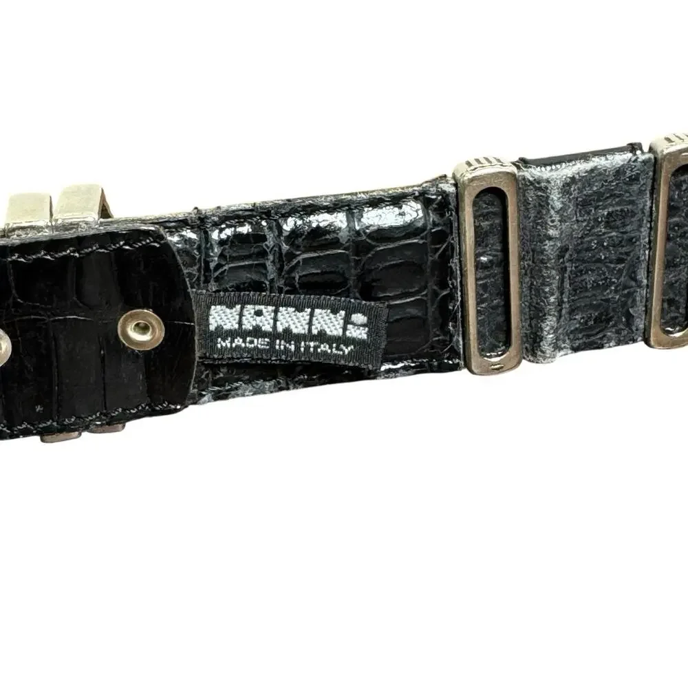 Nanni Womens Leather Belt Black Croc Embossed Western Silver Hardware Size 38
